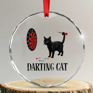 Funny Black Cat Darts Player Crystal Glass Ornament Darting Cat Dartist Gift TS12 Transparent Glass 3'' Circle Print Your Wear
