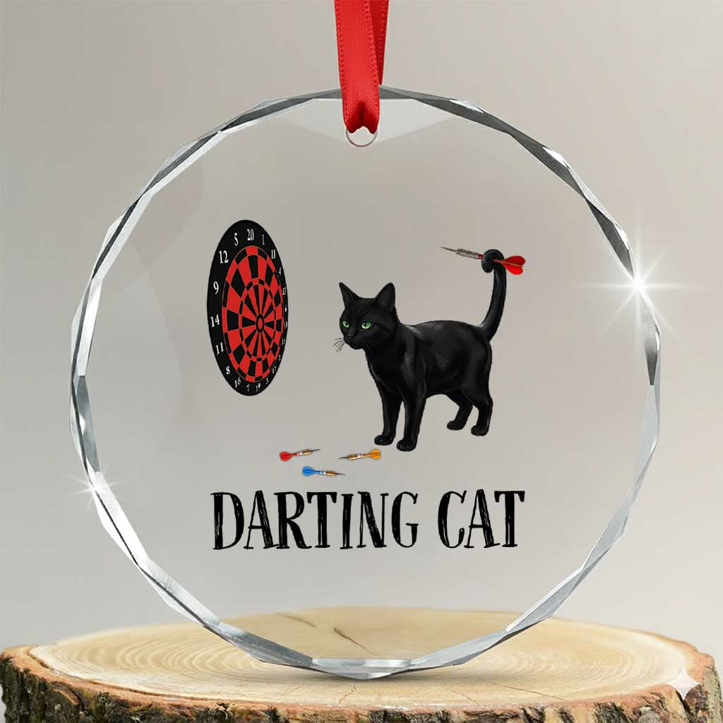 Funny Black Cat Darts Player Crystal Glass Ornament Darting Cat Dartist Gift TS12 Transparent Glass 3'' Circle Print Your Wear
