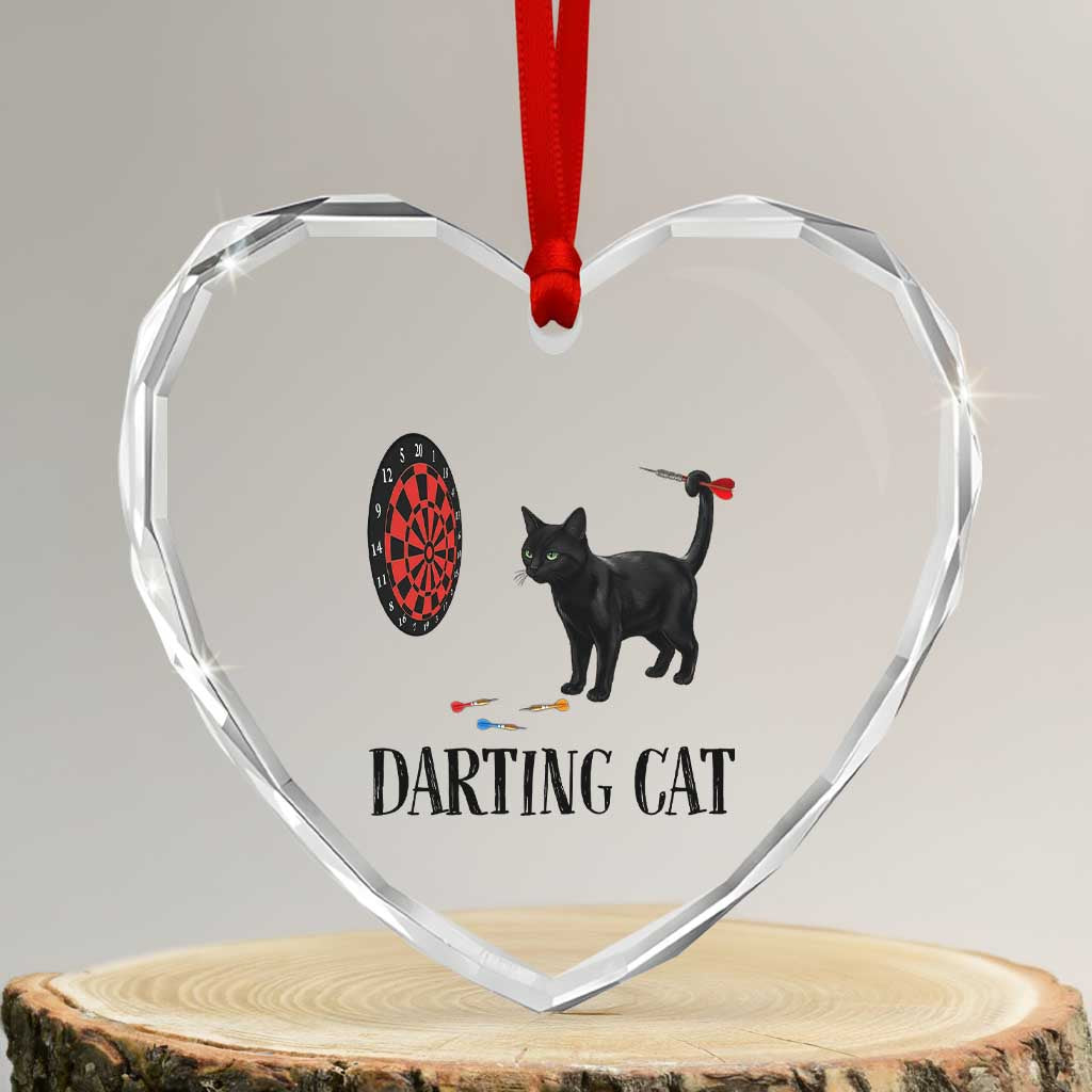 Funny Black Cat Darts Player Heart Crystal Glass Ornament Darting Cat Dartist Gift TS12 Transparent Glass 3'' Heart Print Your Wear