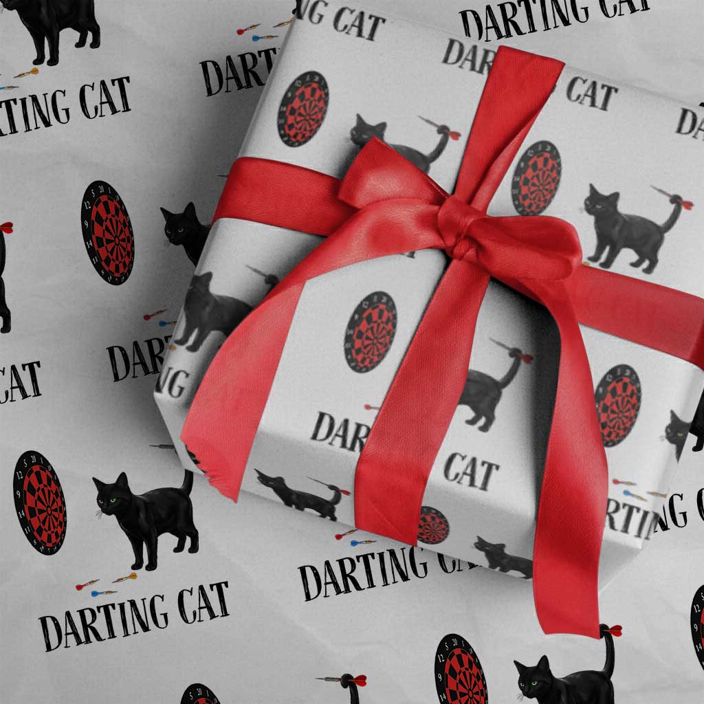 Funny Black Cat Darts Player Wrapping Paper Roll Darting Cat Dartist Gift TS12 White Print Your Wear