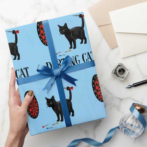 Funny Black Cat Darts Player Wrapping Paper Roll Darting Cat Dartist Gift TS12 Light Blue Print Your Wear