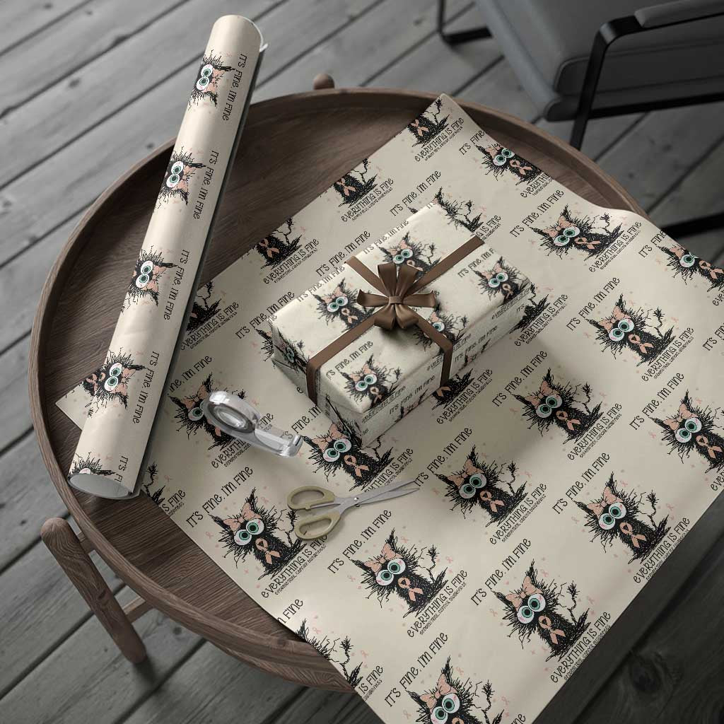 Funny Black Cat Endometrial Cancer Awareness Wrapping Paper Roll Its Fine Im Fine Everything Is Fine