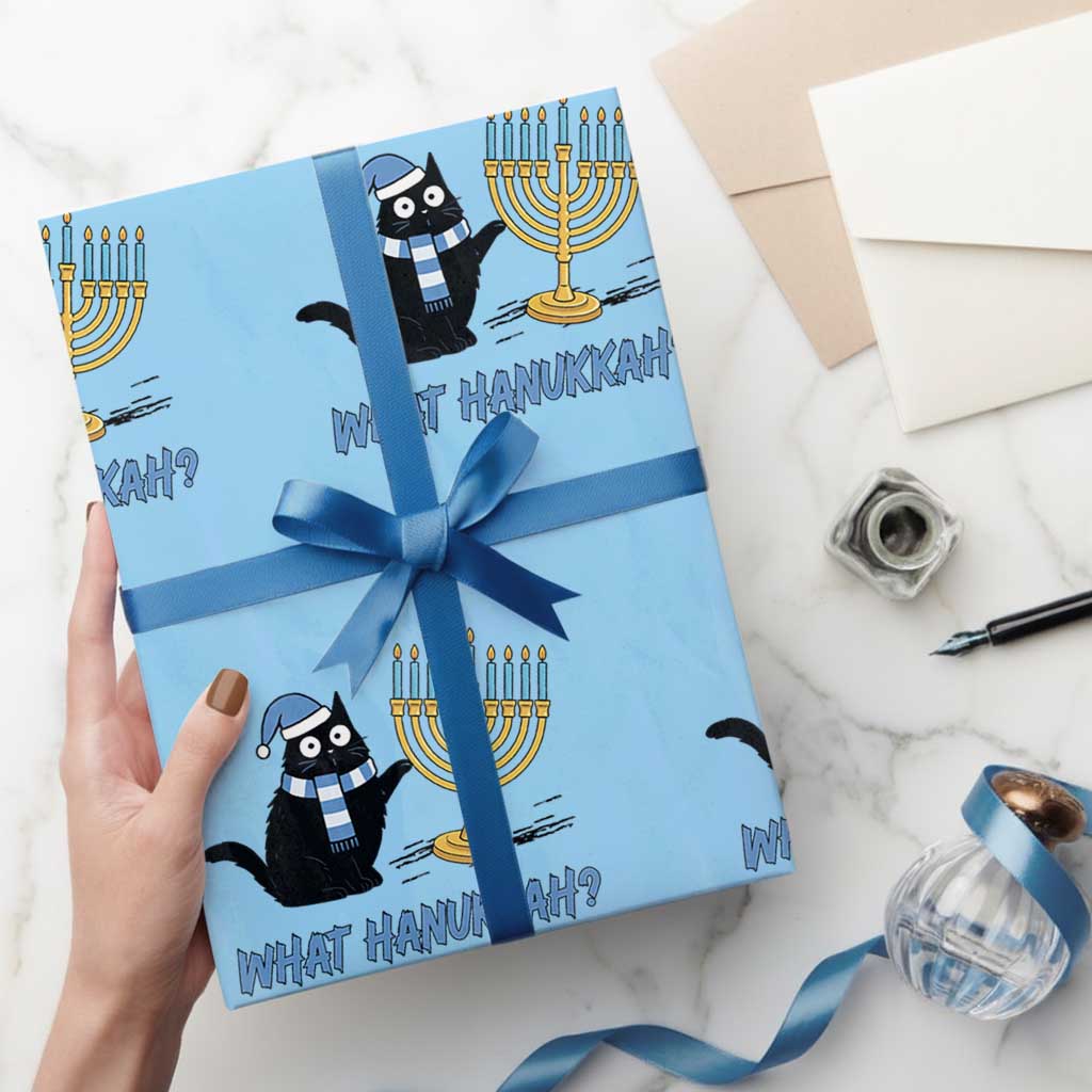 Funny Black Cat Hanukkah Chanukah Wrapping Paper Roll TS14 Light Blue Print Your Wear