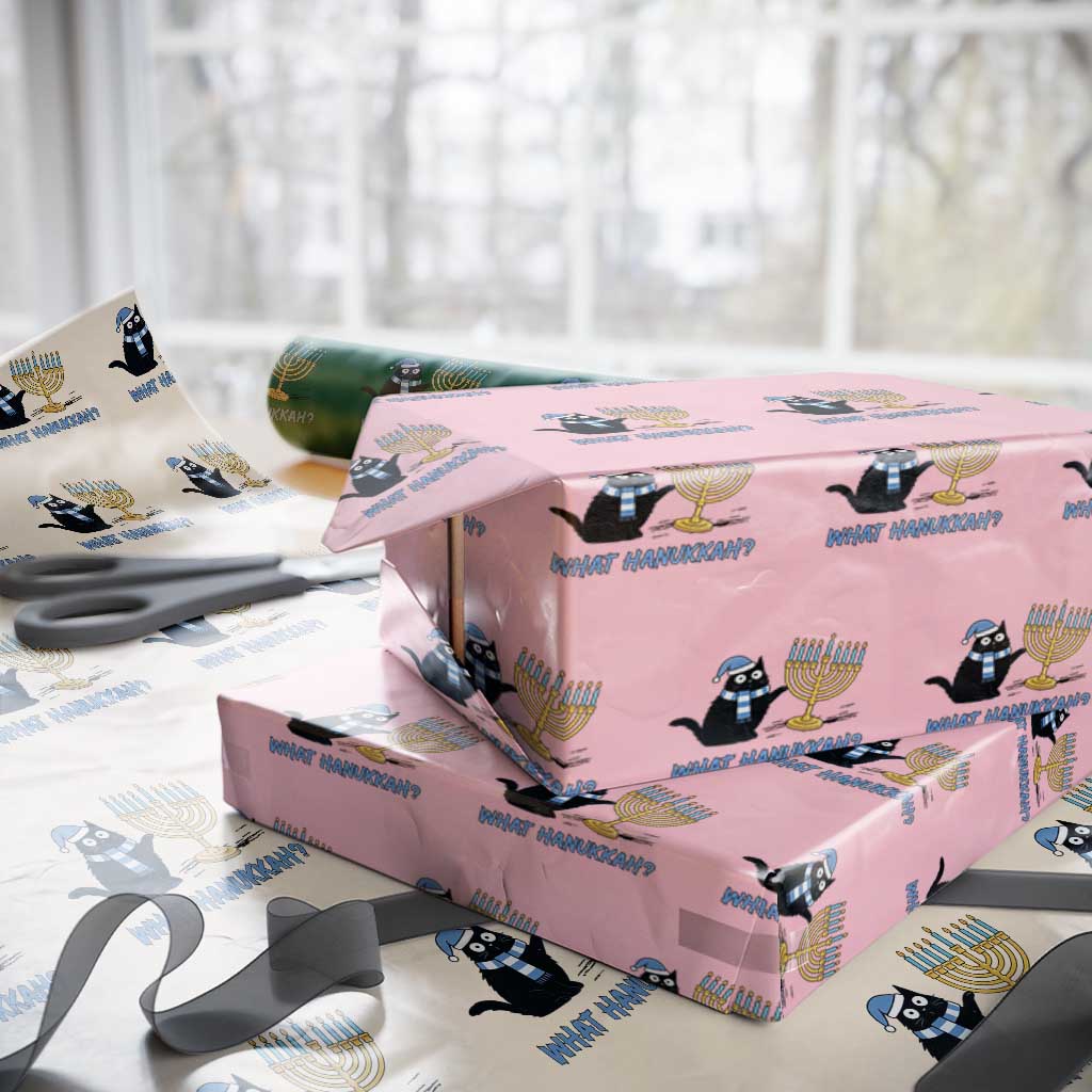 Funny Black Cat Hanukkah Chanukah Wrapping Paper Roll TS14 Light Pink Print Your Wear