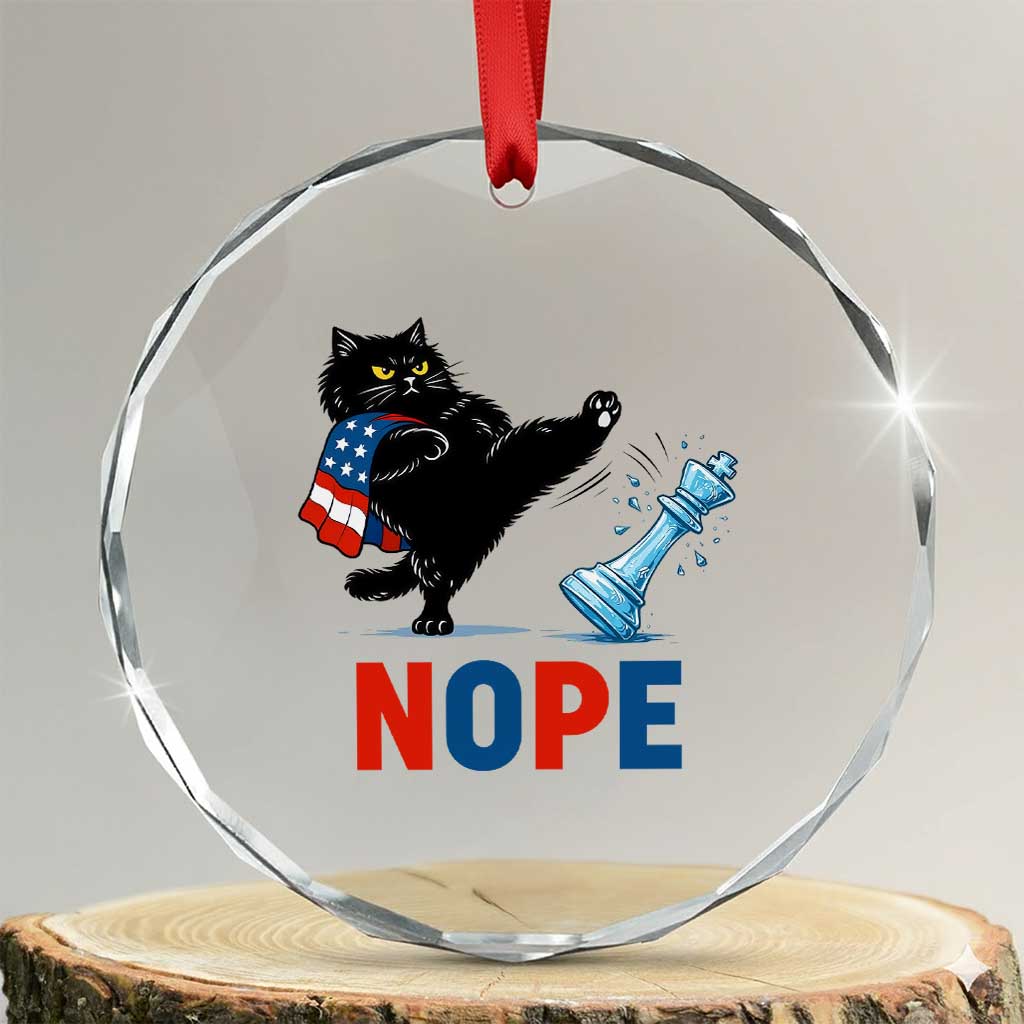 Funny Black Cat Kicks The Icy Chess Piece Nope Crystal Glass Ornament TS12 Transparent Glass 3'' Circle Print Your Wear