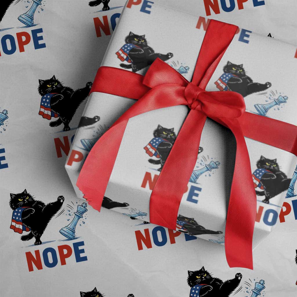 Funny Black Cat Kicks The Icy Chess Piece Nope Wrapping Paper Roll TS12 White Print Your Wear
