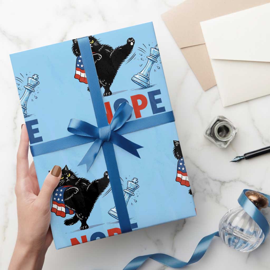 Funny Black Cat Kicks The Icy Chess Piece Nope Wrapping Paper Roll TS12 Light Blue Print Your Wear