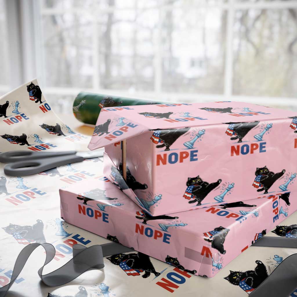 Funny Black Cat Kicks The Icy Chess Piece Nope Wrapping Paper Roll TS12 Light Pink Print Your Wear