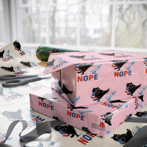 Funny Black Cat Kicks The Icy Chess Piece Nope Wrapping Paper Roll TS12 Light Pink Print Your Wear