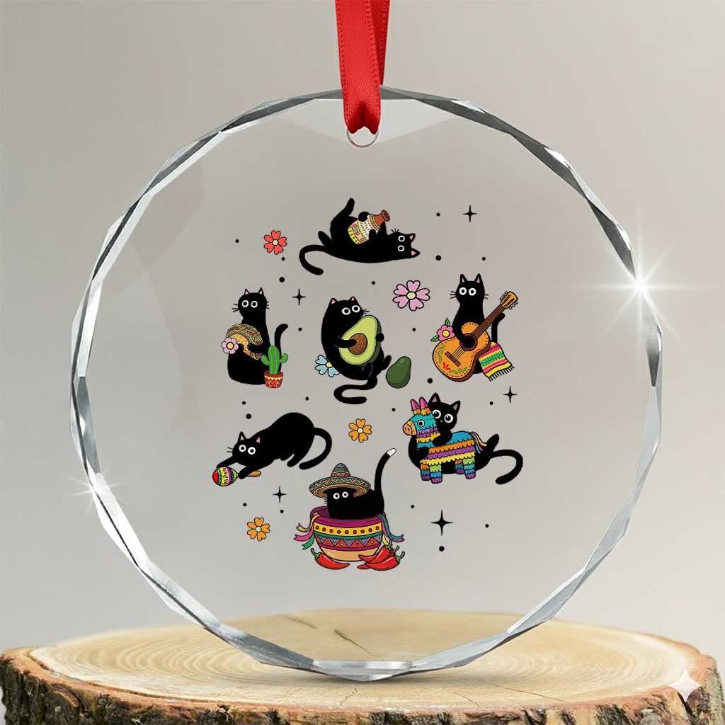 Funny Black Cat Lover Cinco De Mayo Crystal Glass Ornament Mexican Fiesta Gift TS12 Transparent Glass 3'' Circle Print Your Wear