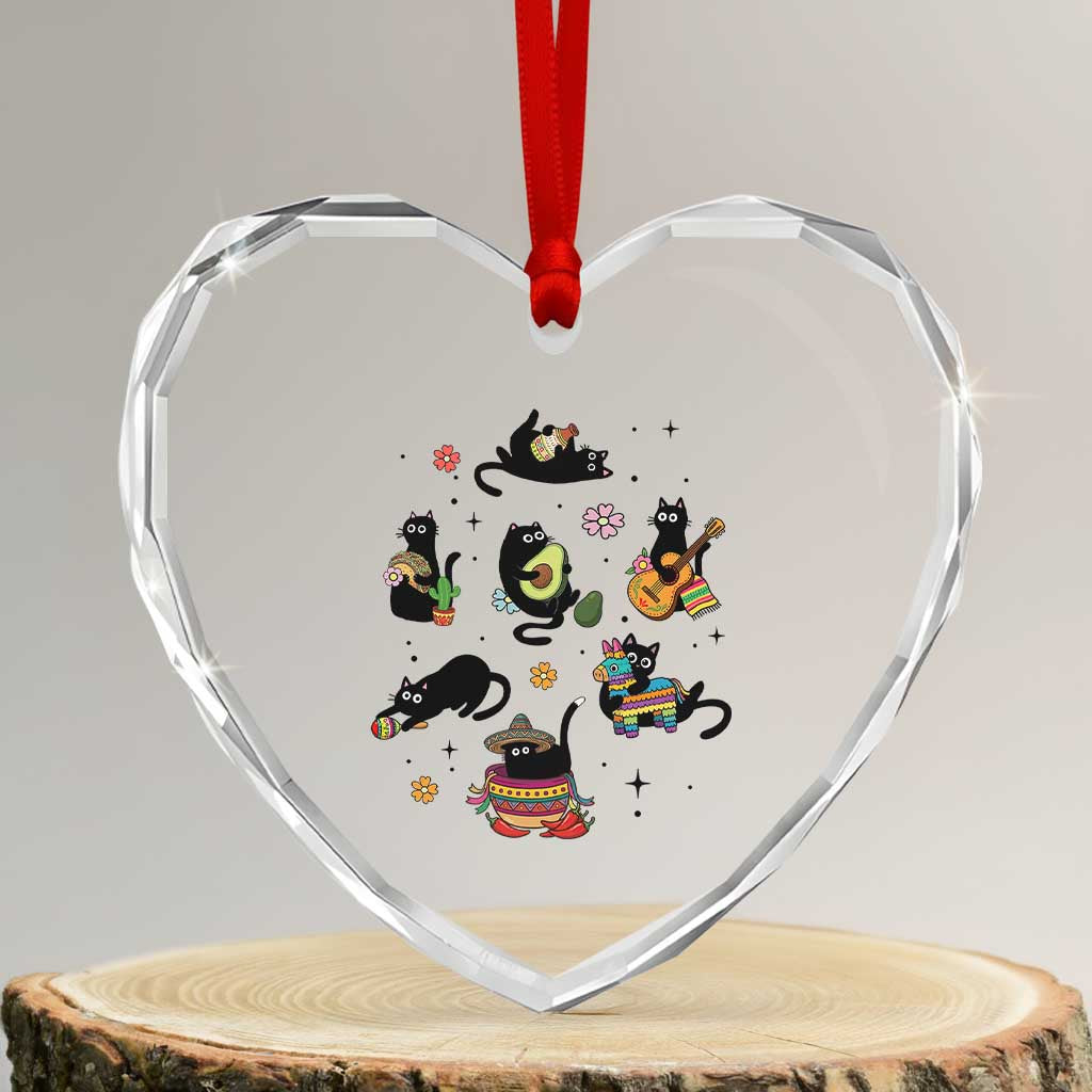 Funny Black Cat Lover Cinco De Mayo Heart Crystal Glass Ornament Mexican Fiesta Gift TS12 Transparent Glass 3'' Heart Print Your Wear