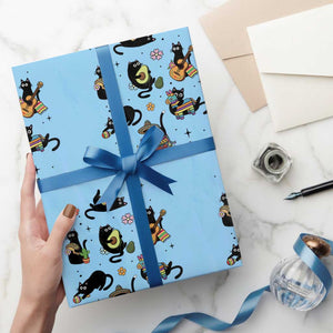 Funny Black Cat Lover Cinco De Mayo Wrapping Paper Roll Mexican Fiesta Gift TS12 Light Blue Print Your Wear