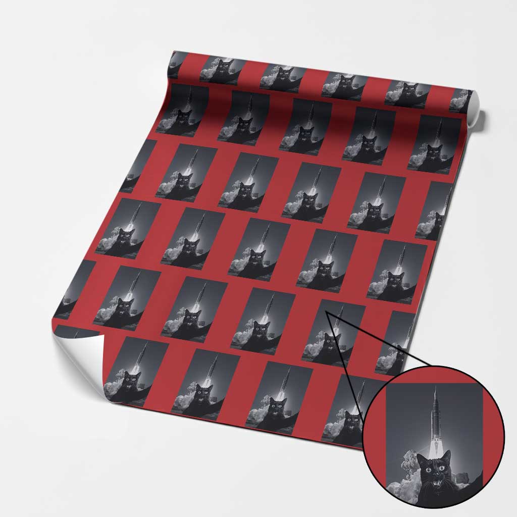 Funny Black Cat Selfie Wrapping Paper Roll Back To The Moon Mission 2026 TS14 Red Print Your Wear