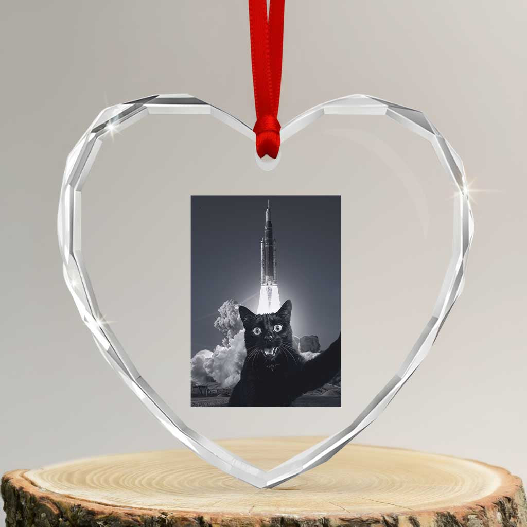Funny Black Cat Selfie Heart Crystal Glass Ornament Back To The Moon Mission 2026 TS14 Transparent Glass 3'' Heart Print Your Wear