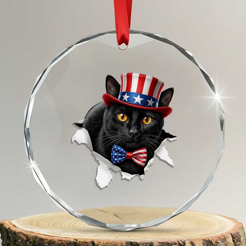 Funny Black Cat With Uncle Sam Hat Crystal Glass Ornament Patriotic Pet Lover TS12 Transparent Glass 3'' Circle Print Your Wear
