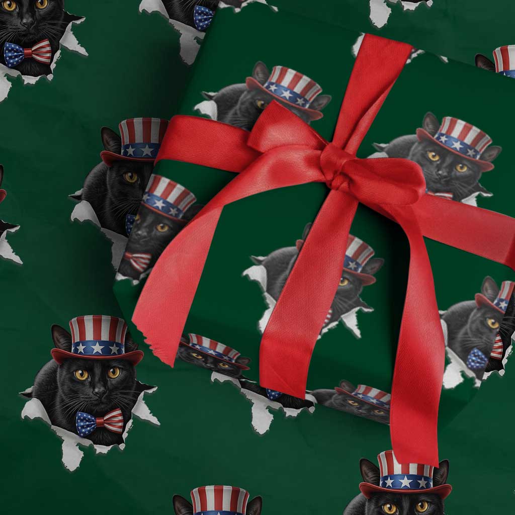 Funny Black Cat With Uncle Sam Hat Wrapping Paper Roll Patriotic Pet Lover