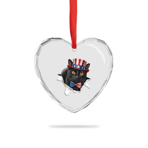 Funny Black Cat With Uncle Sam Hat Heart Crystal Glass Ornament Patriotic Pet Lover