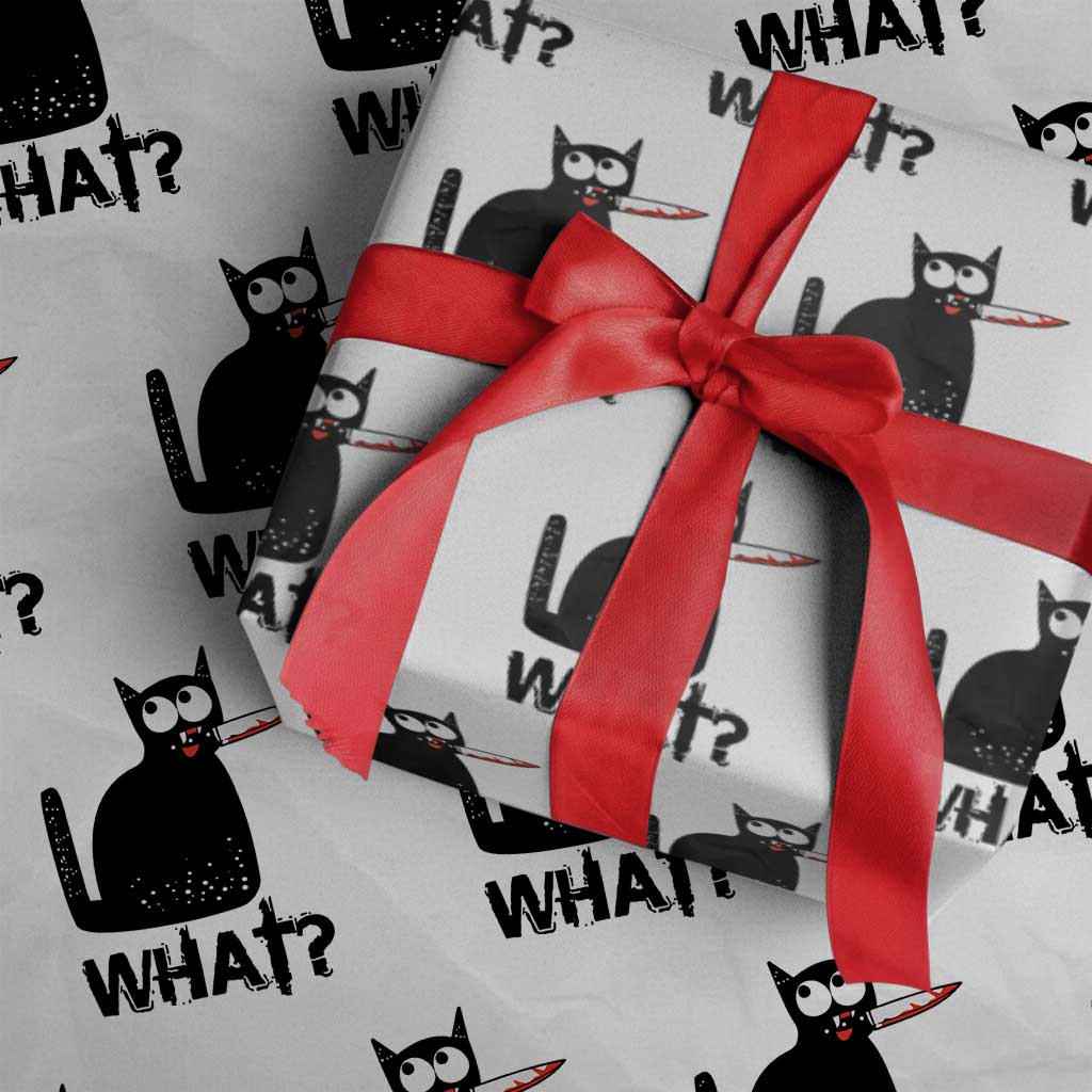 Funny Black Cat Wrapping Paper Roll What Kitten Murderous TS11 White Print Your Wear