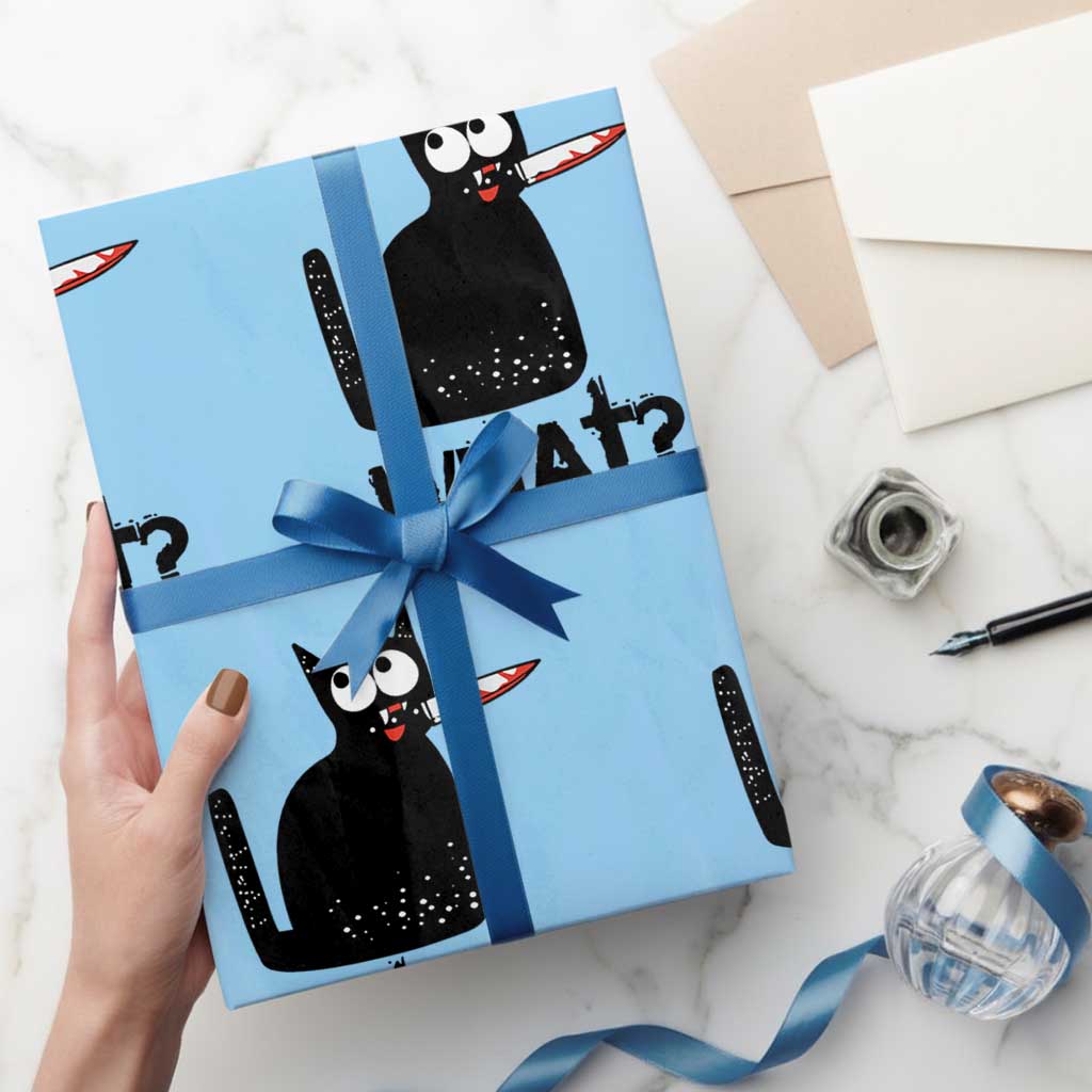 Funny Black Cat Wrapping Paper Roll What Kitten Murderous TS11 Light Blue Print Your Wear