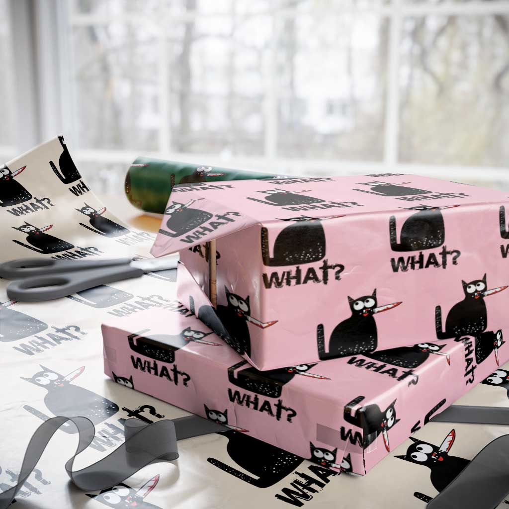 Funny Black Cat Wrapping Paper Roll What Kitten Murderous TS11 Light Pink Print Your Wear
