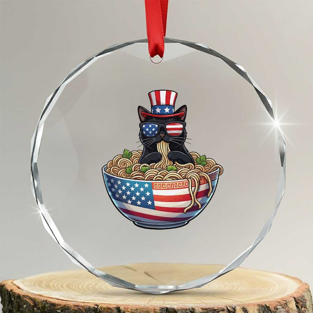 Funny Black Cats Eat Ramen Crystal Glass Ornament American Flag 4th Of July TS12 Transparent Glass 3'' Circle Print Your Wear