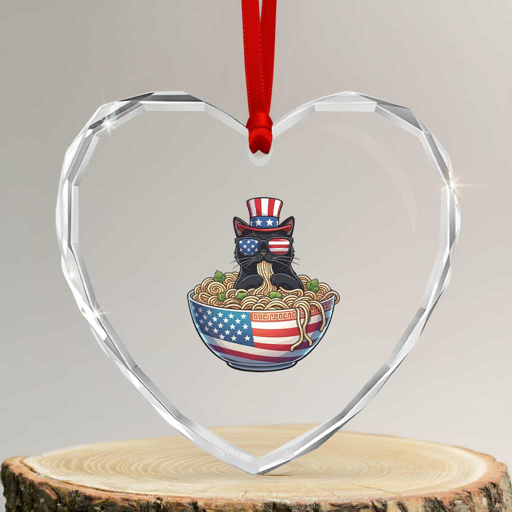 Funny Black Cats Eat Ramen Heart Crystal Glass Ornament American Flag 4th Of July TS12 Transparent Glass 3'' Heart Print Your Wear