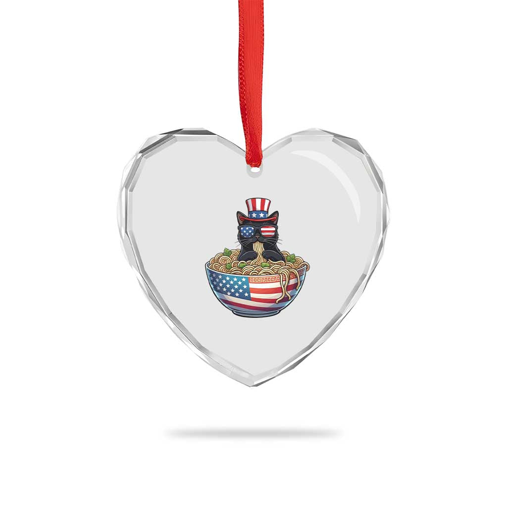Funny Black Cats Eat Ramen Heart Crystal Glass Ornament American Flag 4th Of July