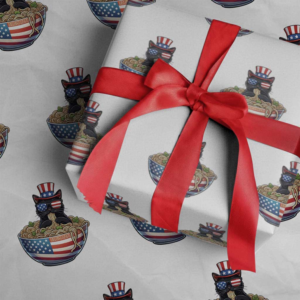 Funny Black Cats Eat Ramen Wrapping Paper Roll American Flag 4th Of July