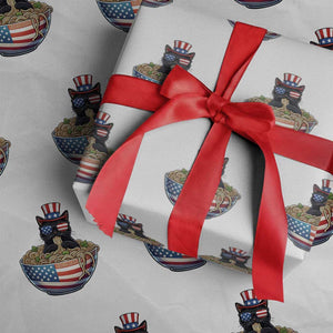 Funny Black Cats Eat Ramen Wrapping Paper Roll American Flag 4th Of July