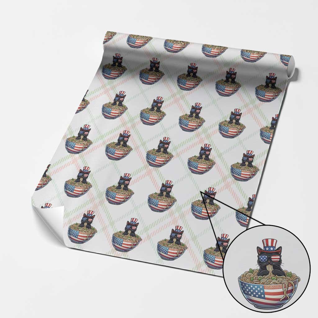 Funny Black Cats Eat Ramen Wrapping Paper Roll American Flag 4th Of July