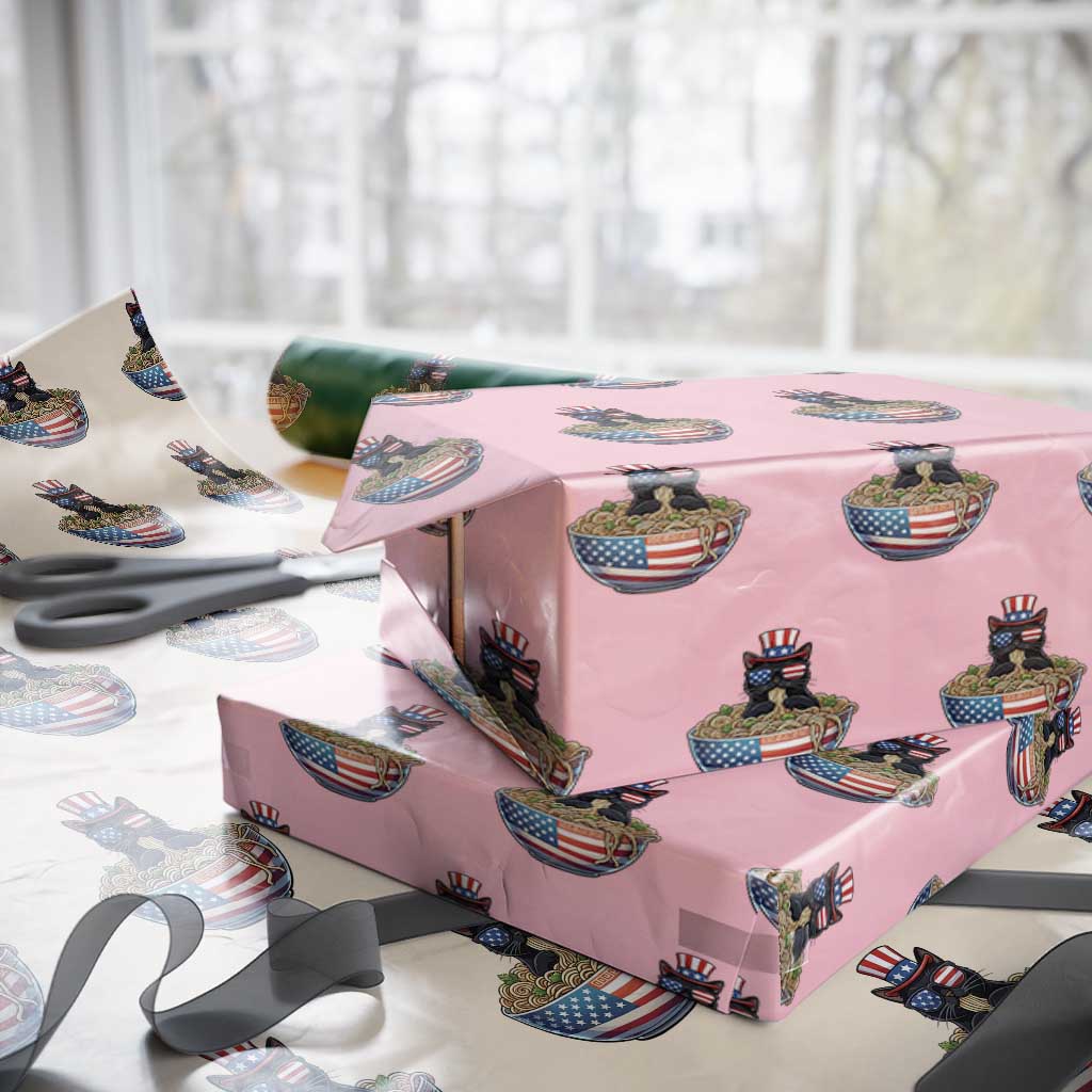Funny Black Cats Eat Ramen Wrapping Paper Roll American Flag 4th Of July