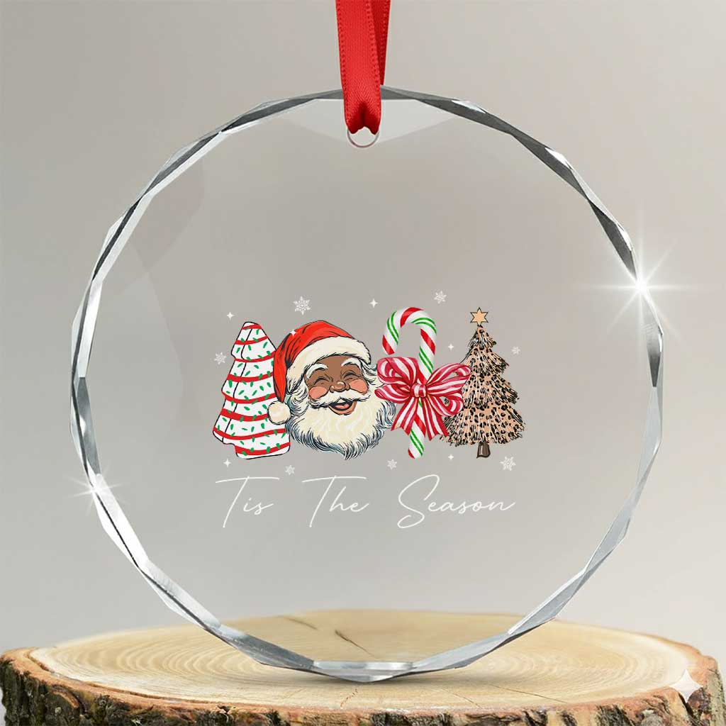 Funny Black Christmas Crystal Glass Ornament Tis The Season African American Santa TS11 Transparent Glass 3'' Circle Print Your Wear