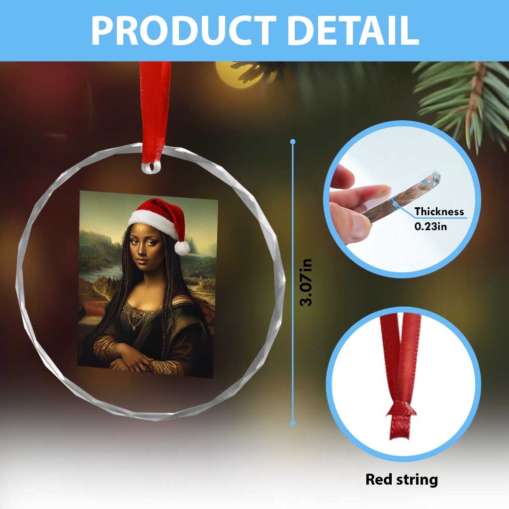 Funny Black Christmas Crystal Glass Ornament Vintage Mona Lisa Afro Santa Da Vinci Xmas TS10 Print Your Wear