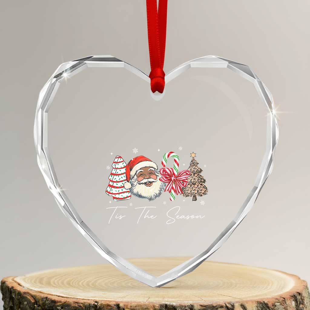 Funny Black Christmas Heart Crystal Glass Ornament Tis The Season African American Santa TS11 Transparent Glass 3'' Heart Print Your Wear