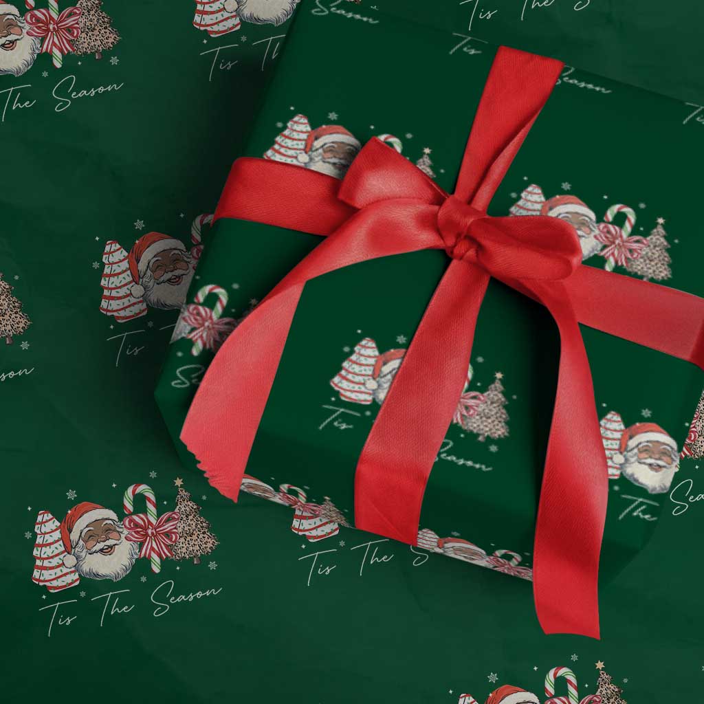 Funny Black Christmas Wrapping Paper Roll Tis The Season African American Santa TS11 Green Print Your Wear