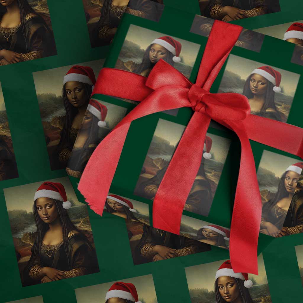 Funny Black Christmas Wrapping Paper Roll Vintage Mona Lisa Afro Santa Da Vinci Xmas TS10 Green Print Your Wear