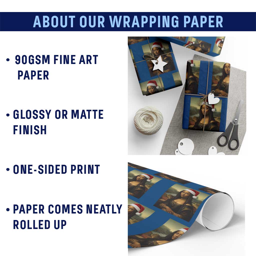 Funny Black Christmas Wrapping Paper Roll Vintage Mona Lisa Afro Santa Da Vinci Xmas TS10 Print Your Wear