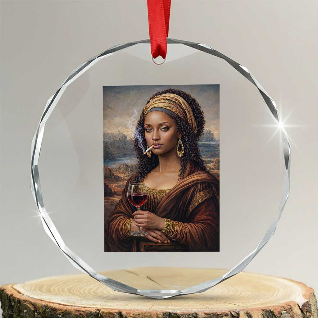 Funny Black Mona Lisa Crystal Glass Ornament Melanin Queen Black History Month TS12 Transparent Glass 3'' Circle Print Your Wear