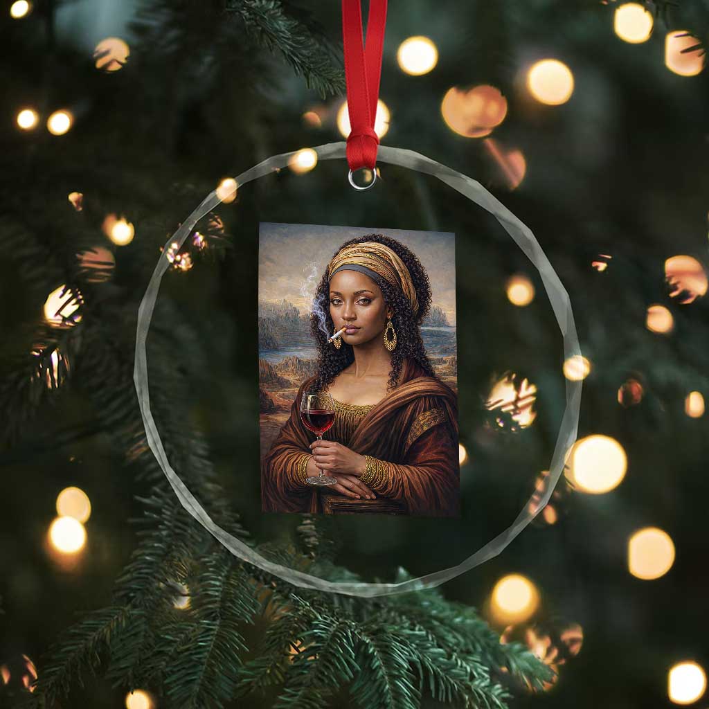 Funny Black Mona Lisa Crystal Glass Ornament Melanin Queen Black History Month TS12 Print Your Wear