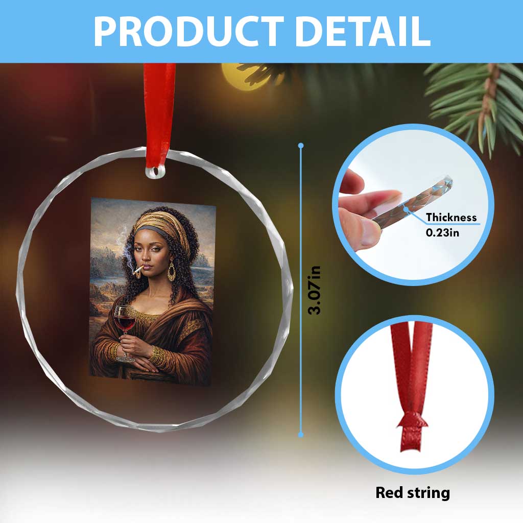 Funny Black Mona Lisa Crystal Glass Ornament Melanin Queen Black History Month TS12 Print Your Wear