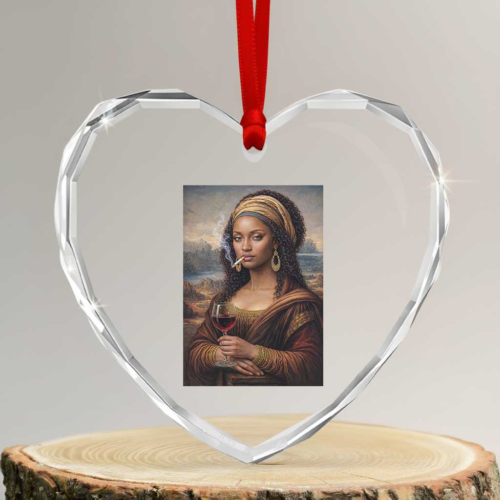 Funny Black Mona Lisa Heart Crystal Glass Ornament Melanin Queen Black History Month TS12 Transparent Glass 3'' Heart Print Your Wear
