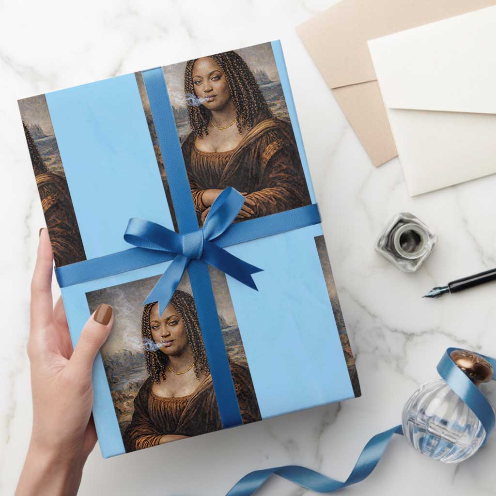 Funny Black Mona Lisa Wrapping Paper Roll African American Pride TS12 Light Blue Print Your Wear