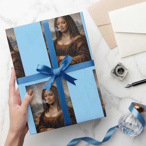Funny Black Mona Lisa Wrapping Paper Roll African American Pride TS12 Light Blue Print Your Wear