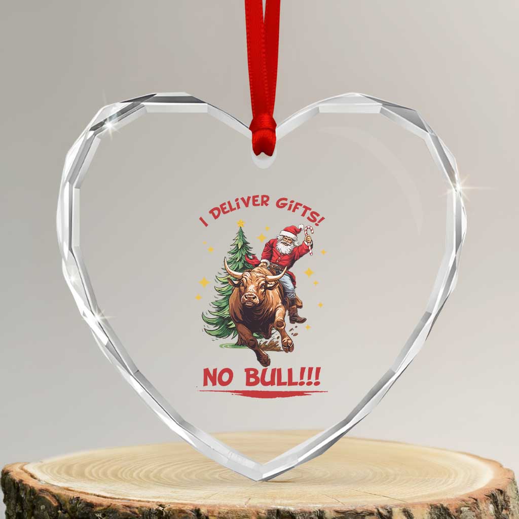 Funny Black Santa Bull Riding Christmas Heart Crystal Glass Ornament I Deliver Gifts No Bull TS12 Transparent Glass 3'' Heart Print Your Wear