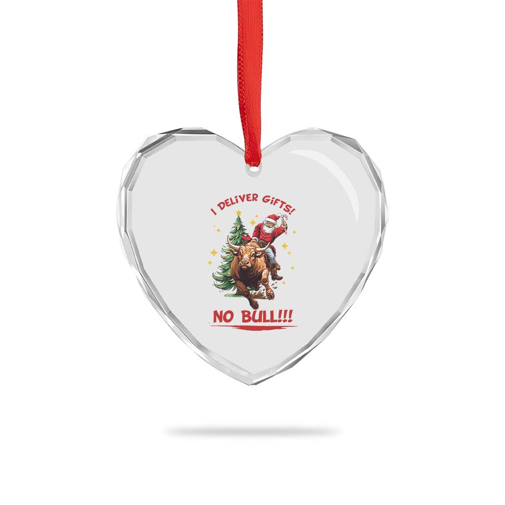 Funny Black Santa Bull Riding Christmas Heart Crystal Glass Ornament I Deliver Gifts No Bull TS12 Print Your Wear