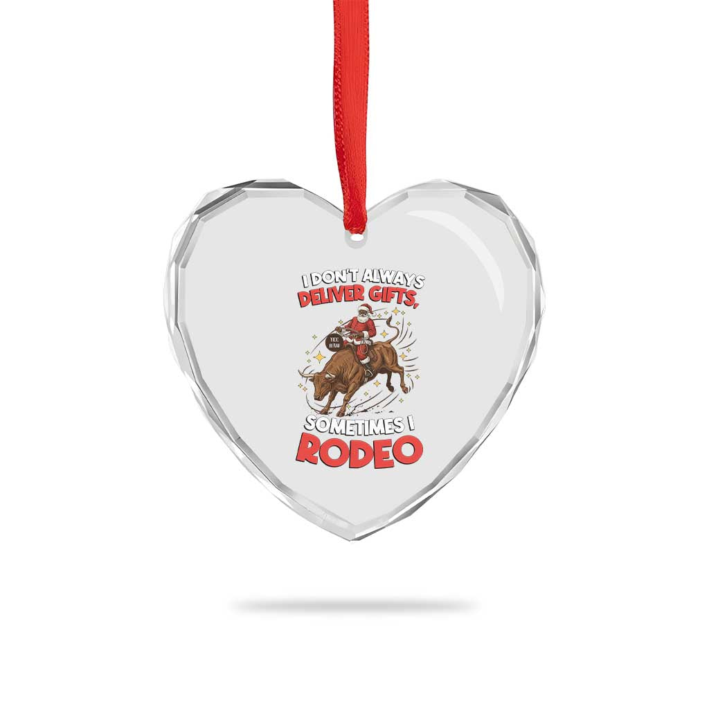 Funny Black Santa Bull Riding Christmas Heart Crystal Glass Ornament I Do Not Deliver Gifts I Rodeo TS12 Print Your Wear
