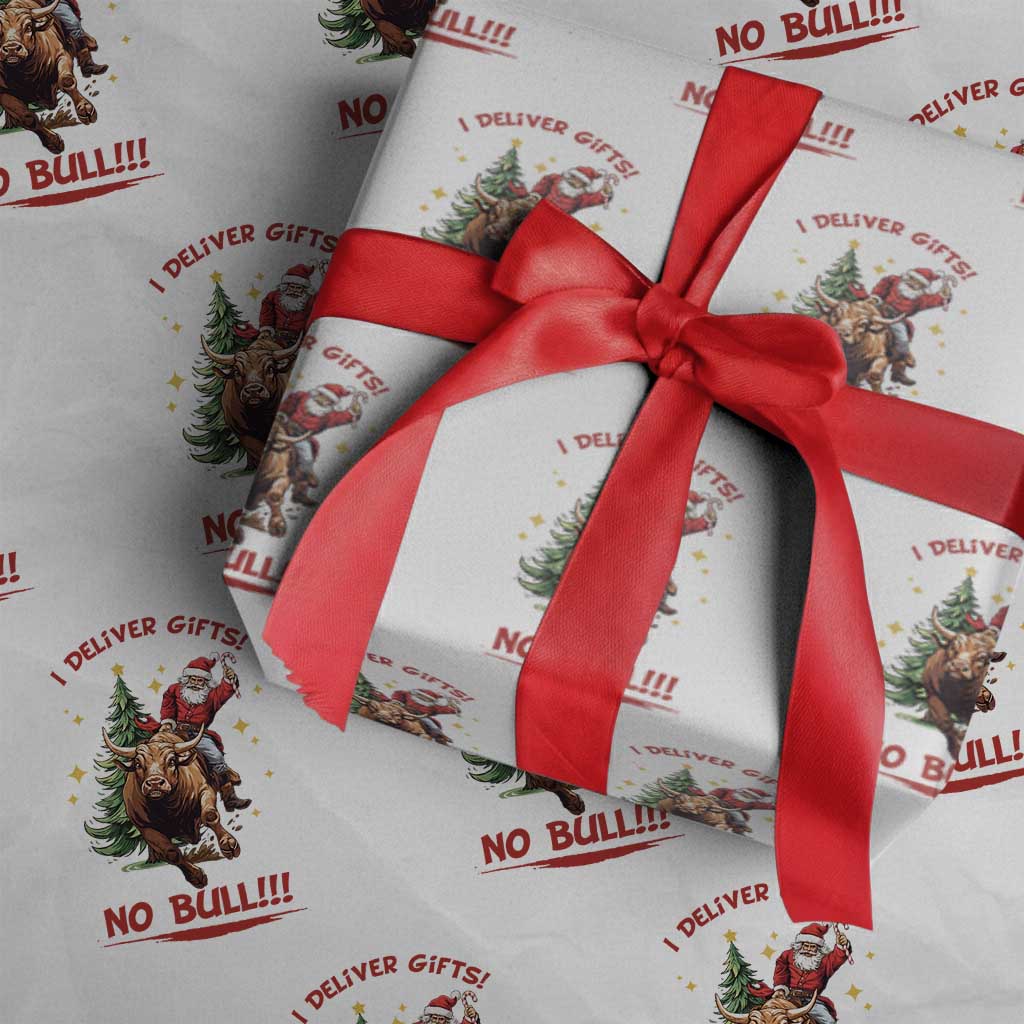 Funny Black Santa Bull Riding Christmas Wrapping Paper Roll I Deliver Gifts No Bull TS12 White Print Your Wear