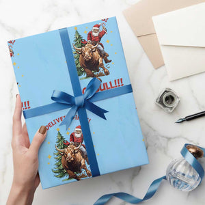 Funny Black Santa Bull Riding Christmas Wrapping Paper Roll I Deliver Gifts No Bull TS12 Light Blue Print Your Wear