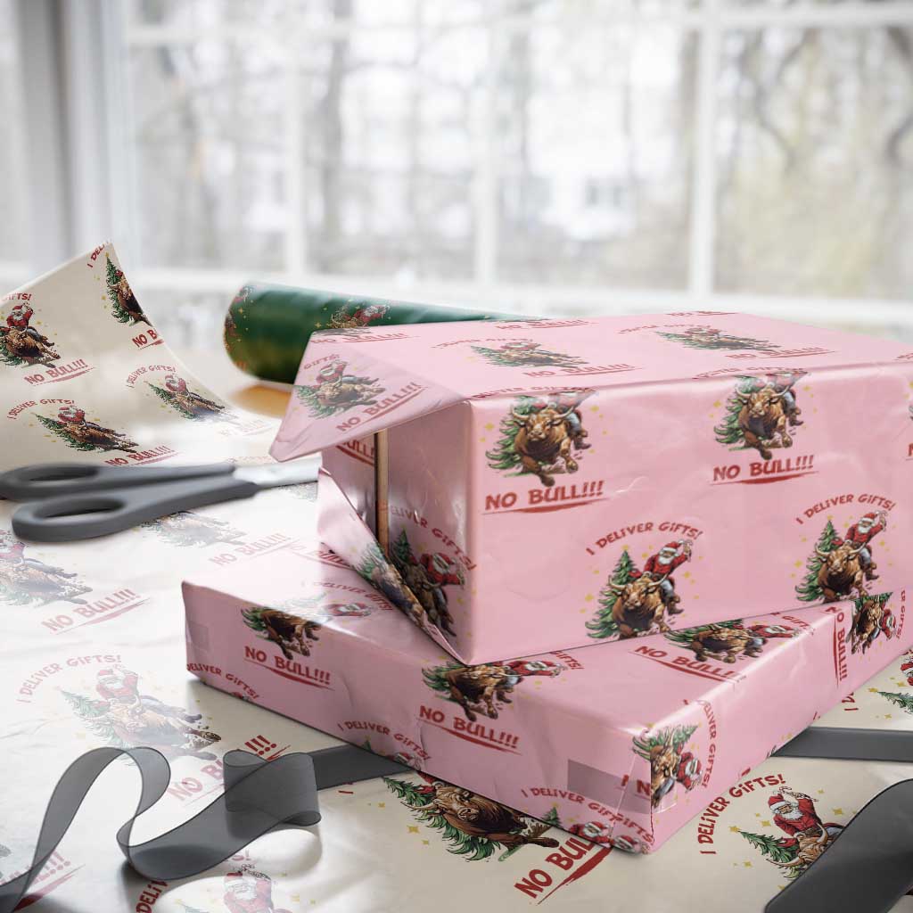 Funny Black Santa Bull Riding Christmas Wrapping Paper Roll I Deliver Gifts No Bull TS12 Light Pink Print Your Wear