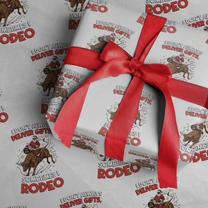 Funny Black Santa Bull Riding Christmas Wrapping Paper Roll I Do Not Deliver Gifts I Rodeo TS12 White Print Your Wear